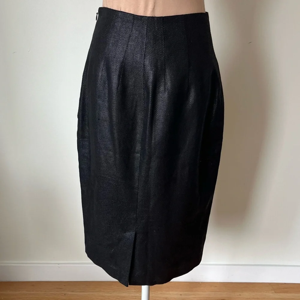 Ralph Lauren Purple Label Textured Black Midi Linen Cotton Pencil Skirt EUC Sz 8